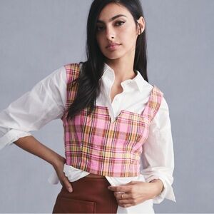 Anthropologie Maeve Structured Plaid Corset Top